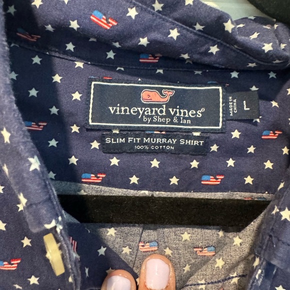 Vineyard Vines Slim Fit Murray Shirt Red White & Blue Flag Size Large - Picture 4 of 5